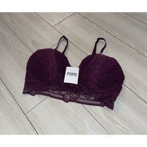 Pink Victorias Secret Lace Bralette Padded Underwire Womens M (A-C) Purple New